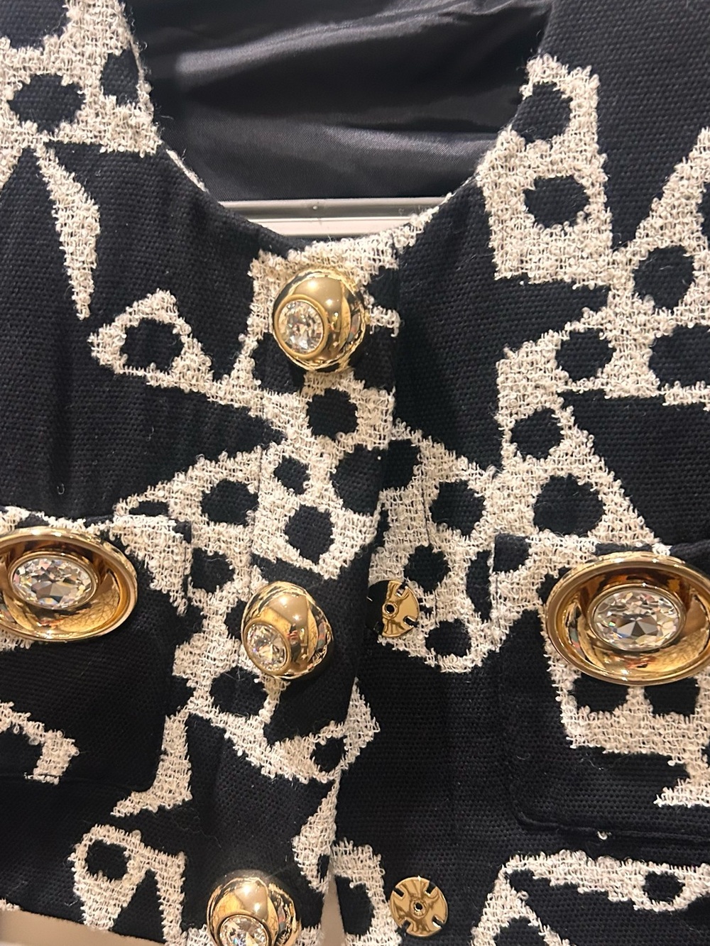 Classic Black & White Embellished Tweed Jacket